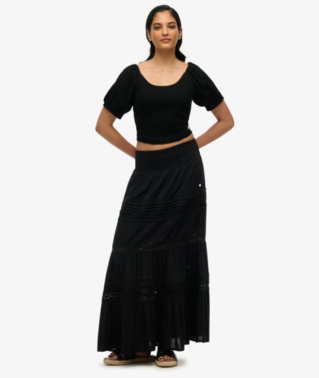 Superdry Damen Ibiza Maxirock aus Spitze Black - Größe: 36 von Superdry