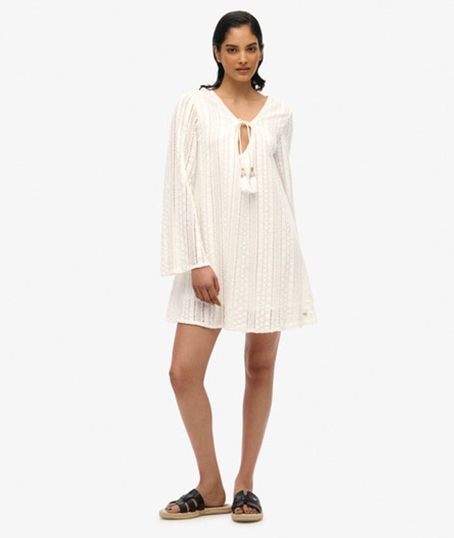 Superdry Damen Ibiza Minikleid mit Spitze White - Größe: 36 von Superdry