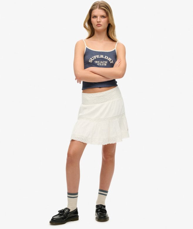 Superdry Damen Ibiza Minirock aus Spitze White - Größe: 36 von Superdry