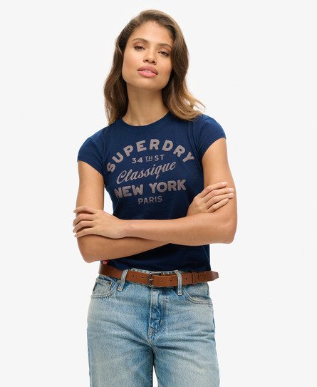 Superdry Women's Indigoblaues Workwear T-Shirt mit Flügelärmeln Dunkelblau - Größe: 42 von Superdry