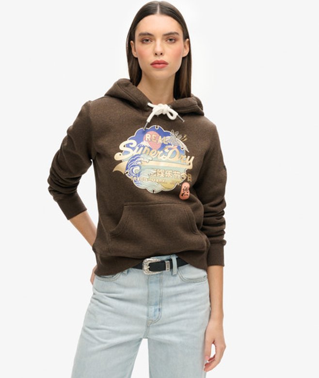 Superdry Damen Itago Hoodie mit Vintage Logo Braun - Größe: 38 von Superdry