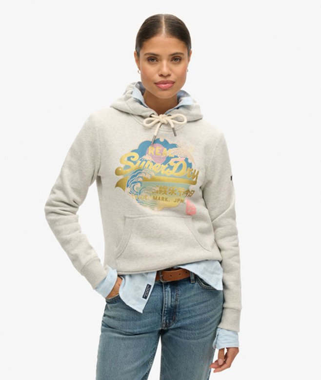 Superdry Damen Itago Hoodie mit Vintage Logo Hellgrau - Größe: 44 von Superdry