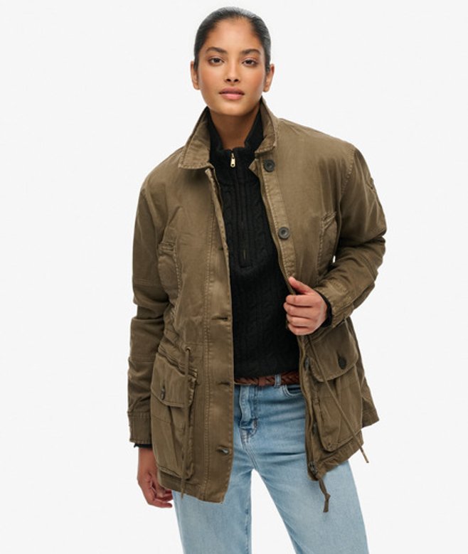 Superdry Damen Jacke mit Tiefem Bund Green - Größe: 34 von Superdry
