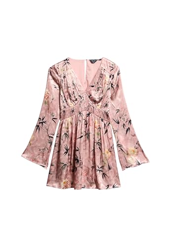 Superdry Damen Jacquard-Minikleid mit ausgestellten Ärmeln Blassrosa Floral Japanese Shadow 34 von Superdry