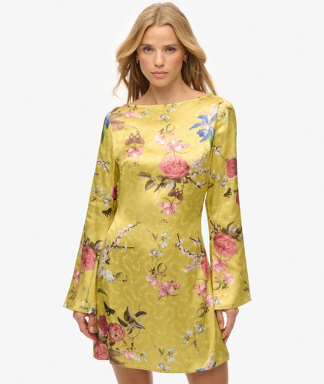 Superdry Damen Jacquard-minikleid mit Ausgestellten Ärmeln Yellow - Größe: 36 von Superdry