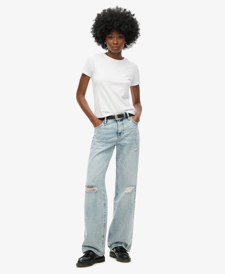 Superdry Women's Jeans aus Bio-Baumwolle mit Mittlerer Leibhöhe Hellblau - Größe: 28/30 von Superdry