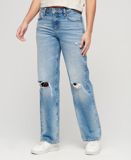 Superdry Women's Jeans aus Bio-Baumwolle mit Mittlerer Leibhöhe Hellblau - Größe: 34/32 von Superdry