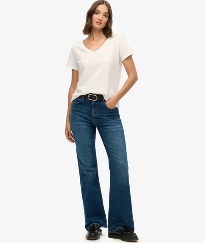 Superdry Damen Jeans aus Bio-baumwolle mit Ausgestelltem Bein und Hohem Bund Blue - Größe: 30/32 von Superdry