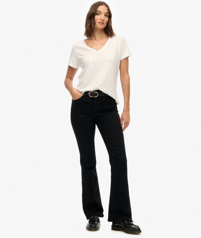 Superdry Damen Jeans aus Bio-baumwolle mit Ausgestelltem Bein und Mittelhohem Bund Black - Größe: 32/30 von Superdry