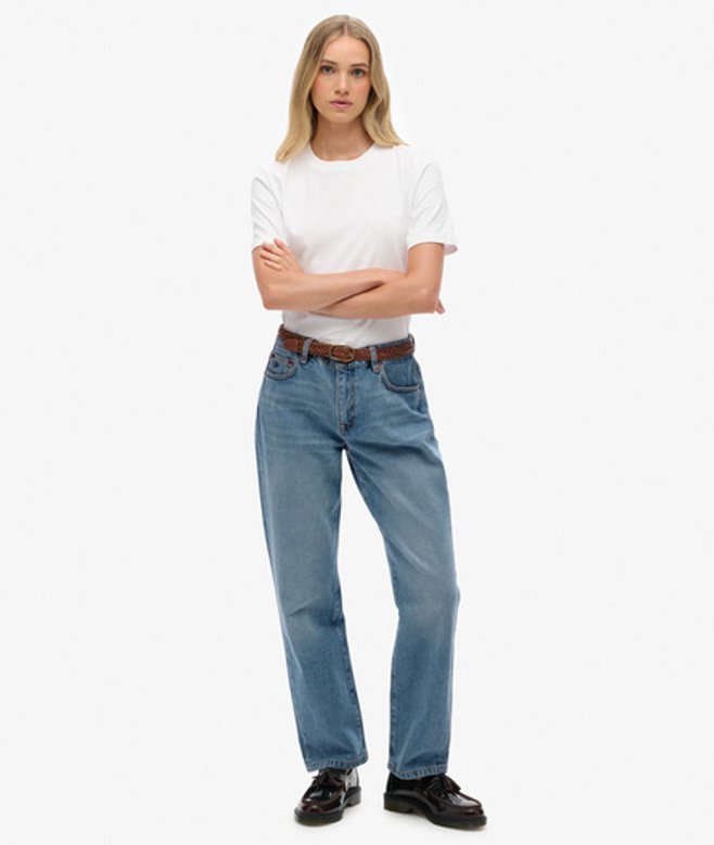 Superdry Damen Jeans aus Bio-baumwolle mit Geradem Bein und Mittelhohem Bund Blue - Größe: 30/30 von Superdry