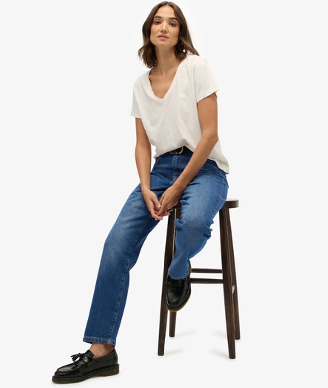 Superdry Damen Jeans aus Bio-baumwolle mit Geradem Bein und Mittelhohem Bund Blue - Größe: 34/32 von Superdry