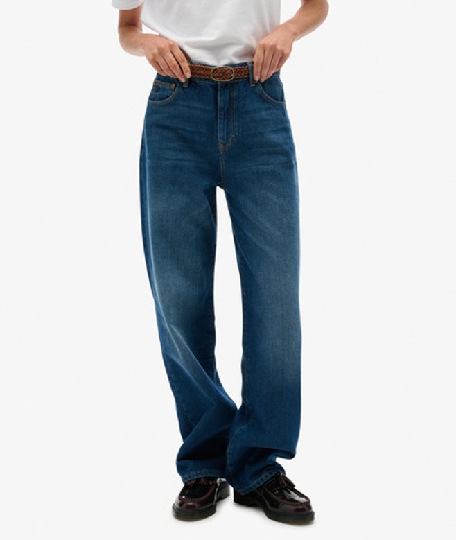 Superdry Damen Bio-baumwoll Jeans mit Hohem Bund und Weitem Bein Blue - Größe: 28/30 von Superdry