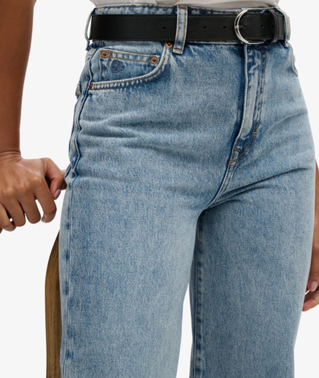 Superdry Damen Bio-baumwoll Jeans mit Hohem Bund und Weitem Bein Blue - Größe: 32/30 von Superdry