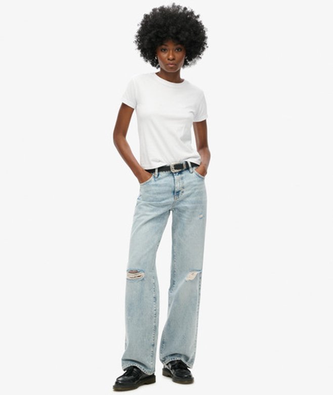 Superdry Damen Jeans aus Bio-baumwolle mit Mittlerer Leibhöhe Hellblau - Größe: 32/30 von Superdry