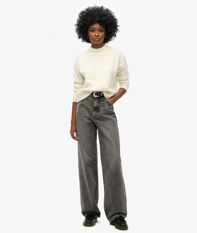 Superdry Damen Jeans aus Bio-baumwolle mit Weitem Beinschnitt Grau - Größe: 34/32 von Superdry