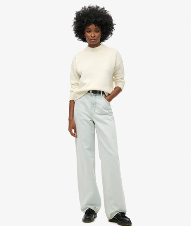 Superdry Damen Jeans aus Bio-baumwolle mit Weitem Beinschnitt Hellblau - Größe: 26/30 von Superdry