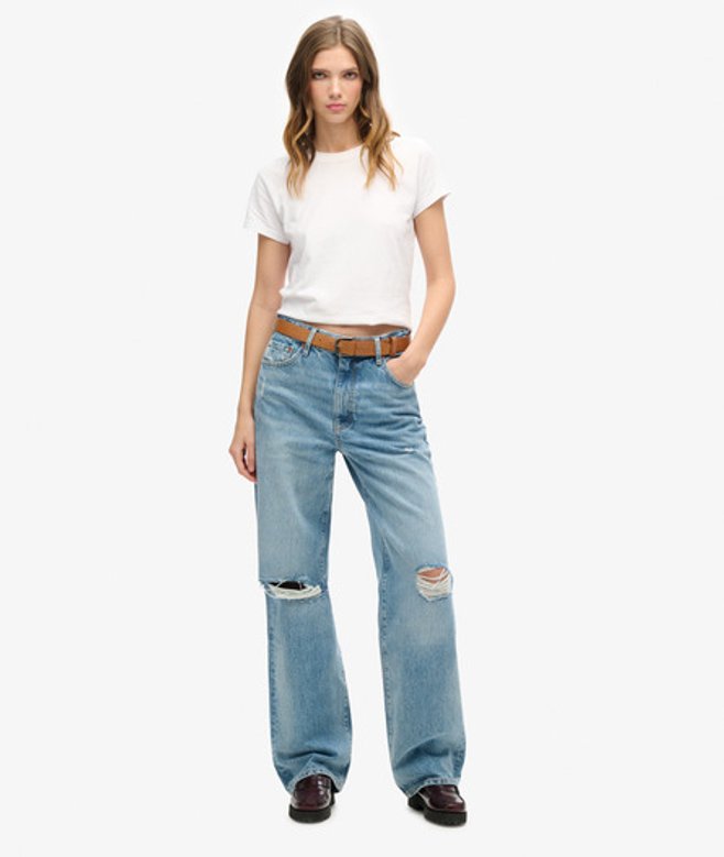 Superdry Damen Jeans aus Bio-baumwolle mit Weitem Beinschnitt Hellblau - Größe: 32/30 von Superdry