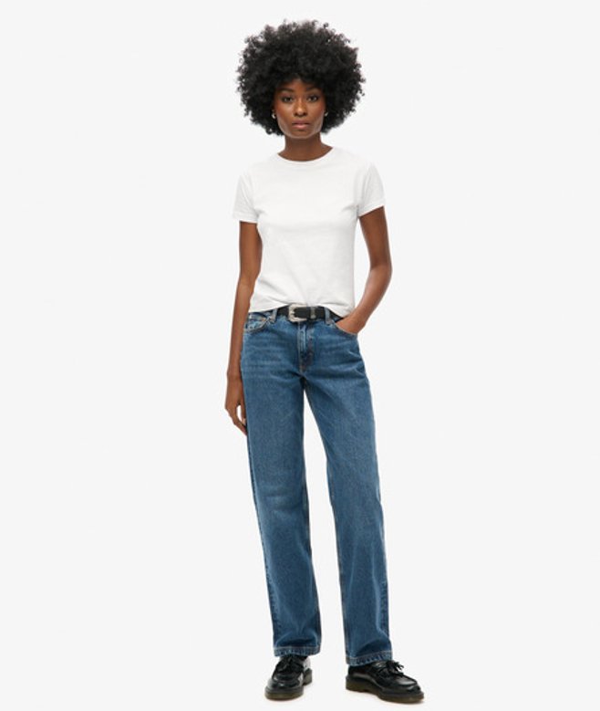 Superdry Damen Jeans mit Geradem Bein und Mittlerer Leibhöhe Dunkelblau - Größe: 26/30 von Superdry