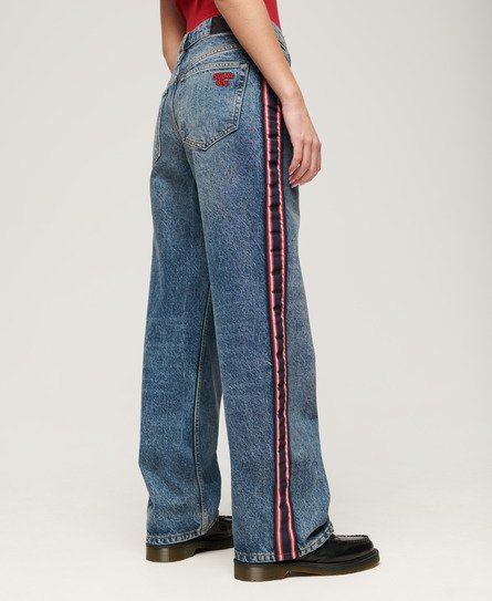 Superdry Damen Jeans mit Weitem Bein und Mittlerer Leibhöhe Dunkelblau - Größe: 26/30 von Superdry