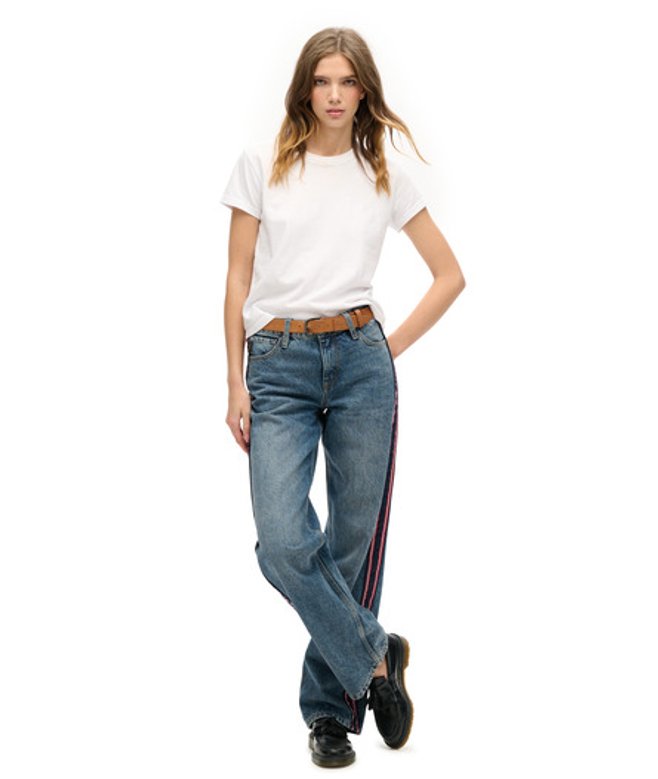Superdry Damen Jeans mit Weitem Bein und Mittlerer Leibhöhe Dunkelblau - Größe: 32/30 von Superdry