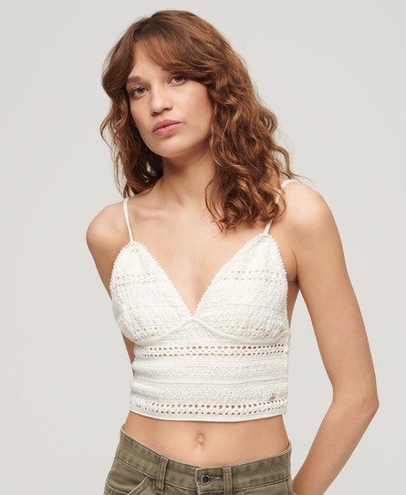 Superdry Damen Jersey-Bustier mit Spitze Weiß - Größe: 38 von Superdry