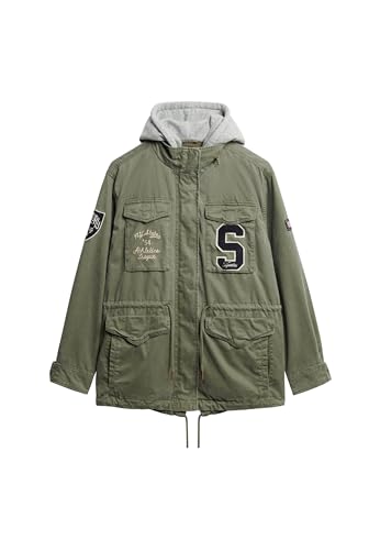 Superdry Damen Jersey-Jacke im Militärstil mit Kapuze und Stickerei Blassolivgrün 42 von Superdry