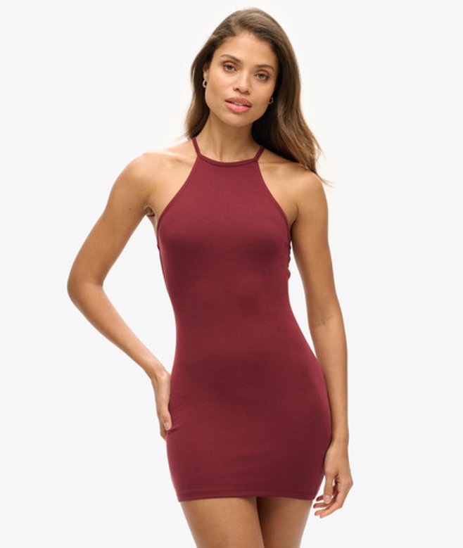 Superdry Damen Jersey-minikleid mit Trägern und Ringerrücken Lila - Größe: 44 von Superdry