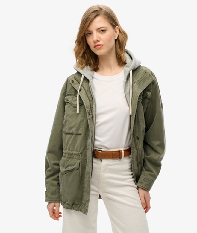 Superdry Damen Jersey-jacke im Militärstil mit Kapuze Grün - Größe: 42 von Superdry