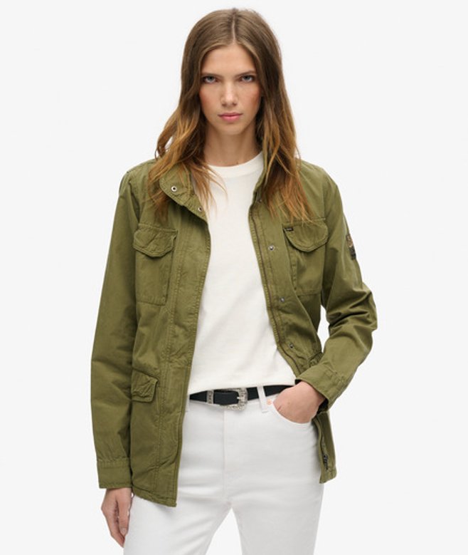 Superdry Damen Kaki und Schwarz St Tropez M65 Verzierte Militärjacke Grafikdruck, Größe: 44 - Größe: 44 von Superdry