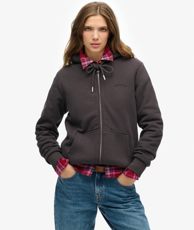 Superdry Damen Borg-gefütterter Hoodie mit Reißverschluss Braun - Größe: 38 von Superdry