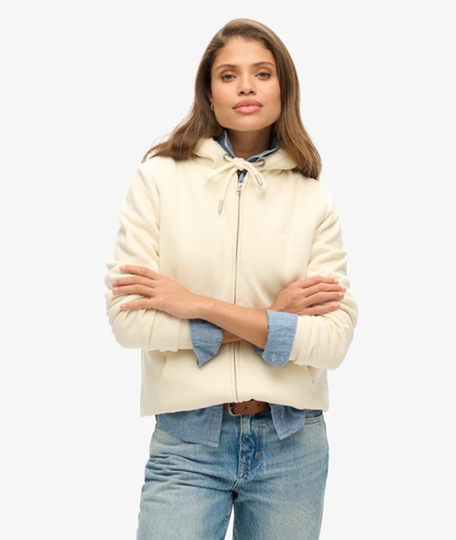 Superdry Damen Borg-gefütterter Hoodie mit Reißverschluss Creme - Größe: 40 von Superdry