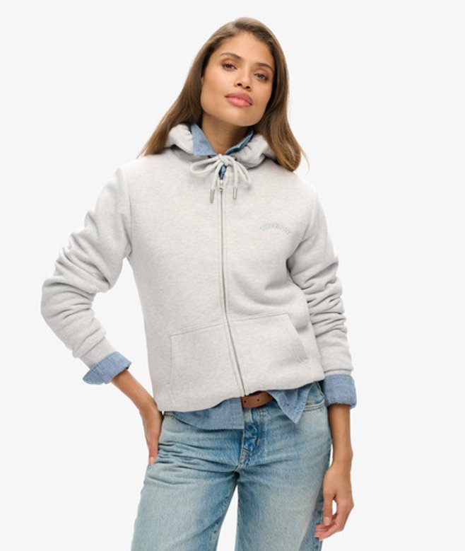 Superdry Damen Borg-gefütterter Hoodie mit Reißverschluss Hellgrau - Größe: 40 Superdry Damen Borg-gefütterter Hoodie mit Reißverschluss Hellgrau - Größe: 40 von Superdry