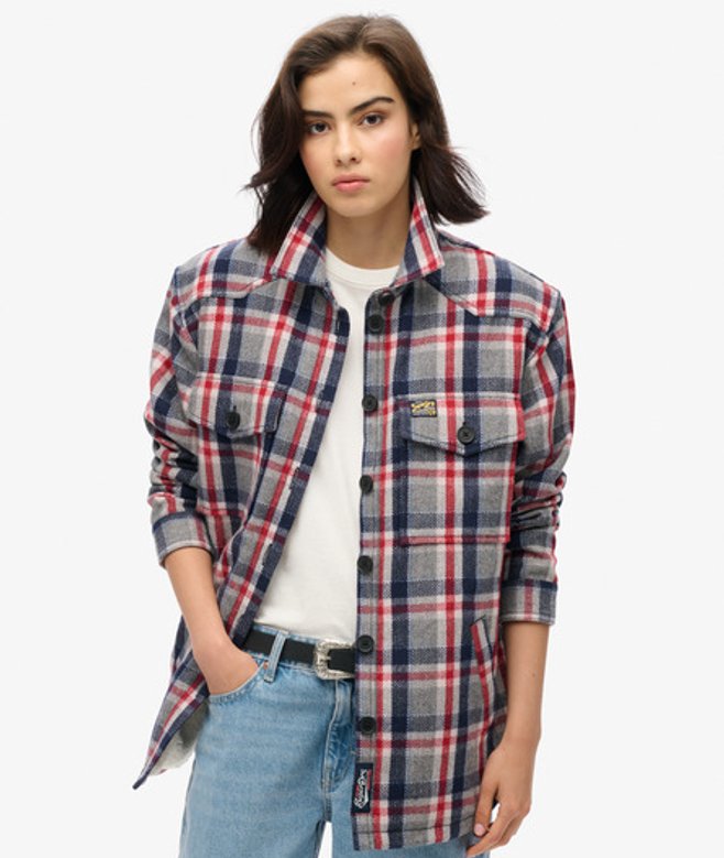 Superdry Damen Karierte Hemdjacke mit Teddyfell Rot - Größe: 36 von Superdry