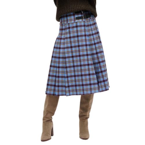 Superdry Damen Karierter Midi-Faltenrock Blau Kariert 44 von Superdry
