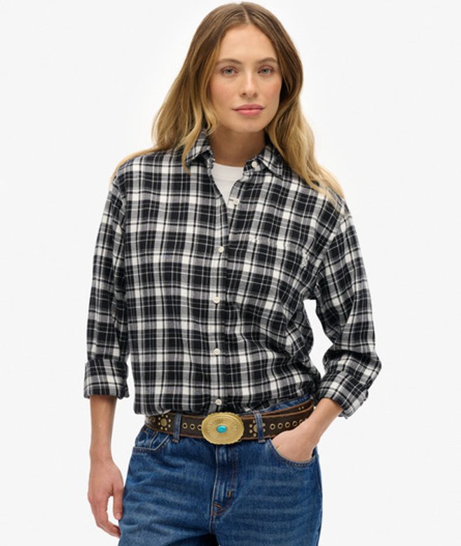 Superdry Damen Kariertes Hemd aus Flanell im Boyfriend-stil Black - Größe: 44 Superdry Damen Kariertes Hemd aus Flanell im Boyfriend-stil Black - Größe: 44 von Superdry