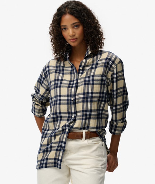Superdry Damen Kariertes Hemd aus Flanell im Boyfriend-stil Blue - Größe: 38 von Superdry