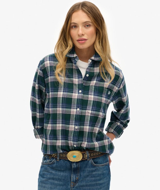 Superdry Damen Kariertes Hemd aus Flanell im Boyfriend-stil Green - Größe: 42 Superdry Damen Kariertes Hemd aus Flanell im Boyfriend-stil Green - Größe: 42 von Superdry