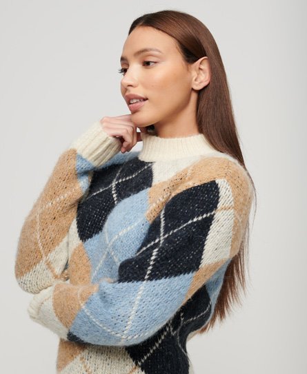 Superdry Women's Kastenförmiger Strickpullover mit Muster Creme - Größe: 34 von Superdry