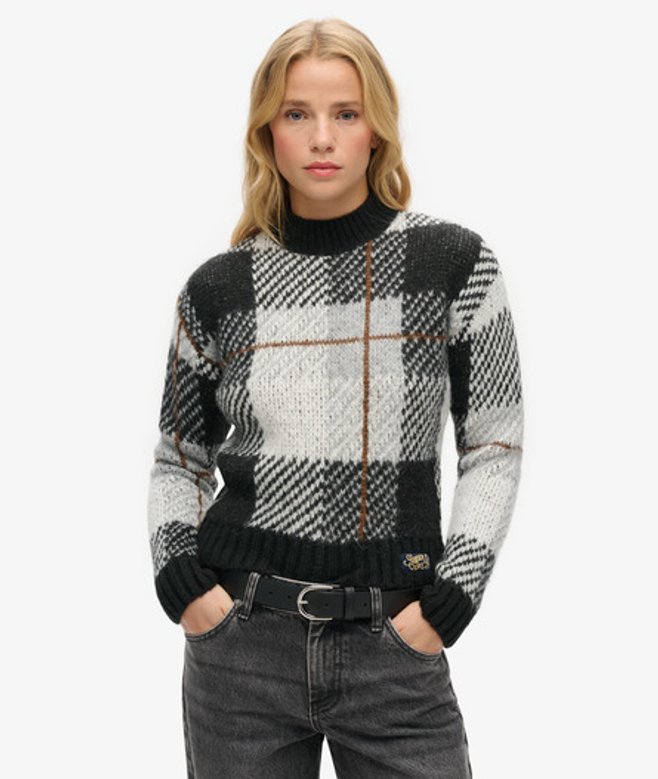 Superdry Damen Kastenförmiger Strickpullover mit Muster Schwarz - Größe: 42 von Superdry