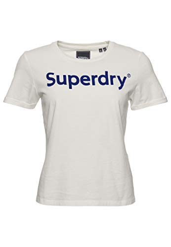 Superdry Damen Kastenförmiges Flock T-Shirt Kreideweiß 40 von Superdry