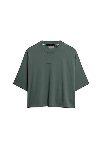 Superdry Damen Kastig geschnittenes Oberteil mit aufgesticktem Mikro-Logo Balsam Grün 44 von Superdry