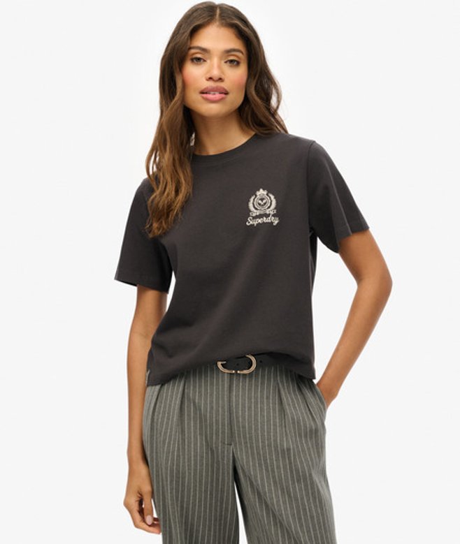 Superdry Damen Kastiges, Lockeres Country Club T-shirt Black - Größe: 42 von Superdry