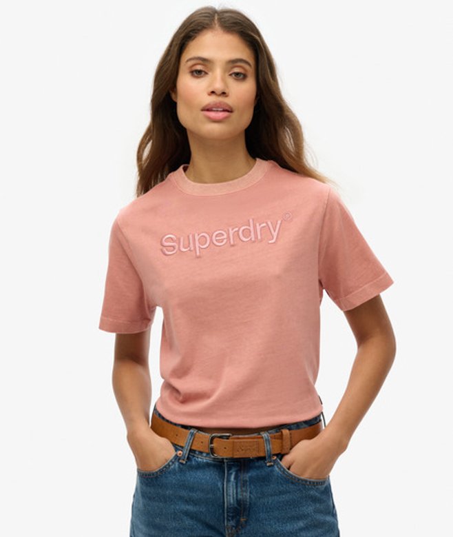 Superdry Women's Kastiges, Lockeres T-shirt mit Aufgesticktem Core-logo Pink - Größe: 36 von Superdry