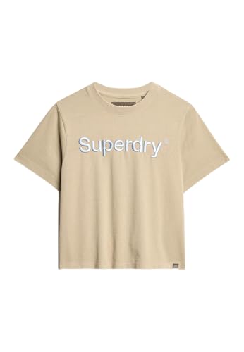 Superdry Damen Kastiges, lockeres T-Shirt mit aufgesticktem Core-Logo Federgrau 44 von Superdry