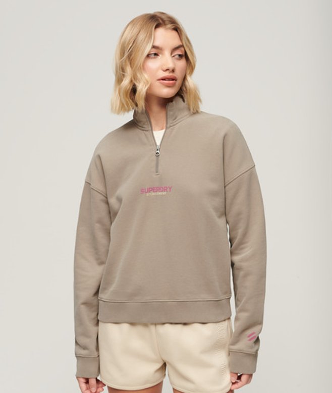 Superdry Damen Kastiges Sportswear Logo Sweatshirt mit Halbem Reißverschluss Beige - Größe: 36 von Superdry
