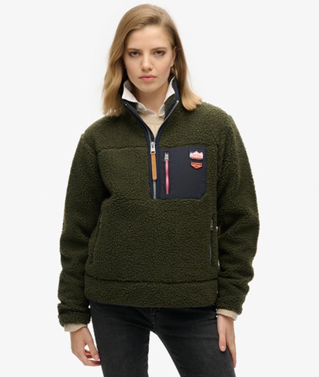 Superdry Damen Khaki Vintage Retro Fleecepullover mit Halblangem Reißverschluss, Größe: 42 von Superdry