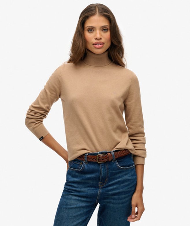 Superdry Damen Klassischer Rollkragenpullover Beige - Größe: 38 von Superdry