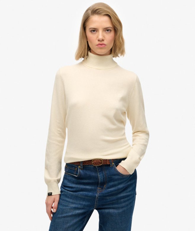 Superdry Damen Klassischer Rollkragenpullover Cream - Größe: 38 von Superdry