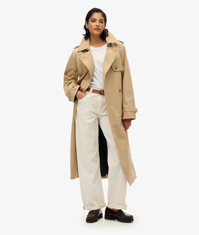 Superdry Damen Klassischer Trenchcoat Beige - Größe: 44 von Superdry