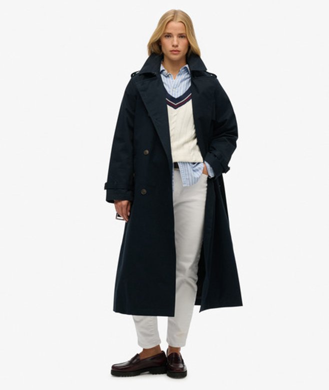 Superdry Damen Klassischer Trenchcoat Navy - Größe: 44 von Superdry